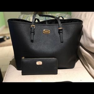 Michael Kory large black tote with wallet
